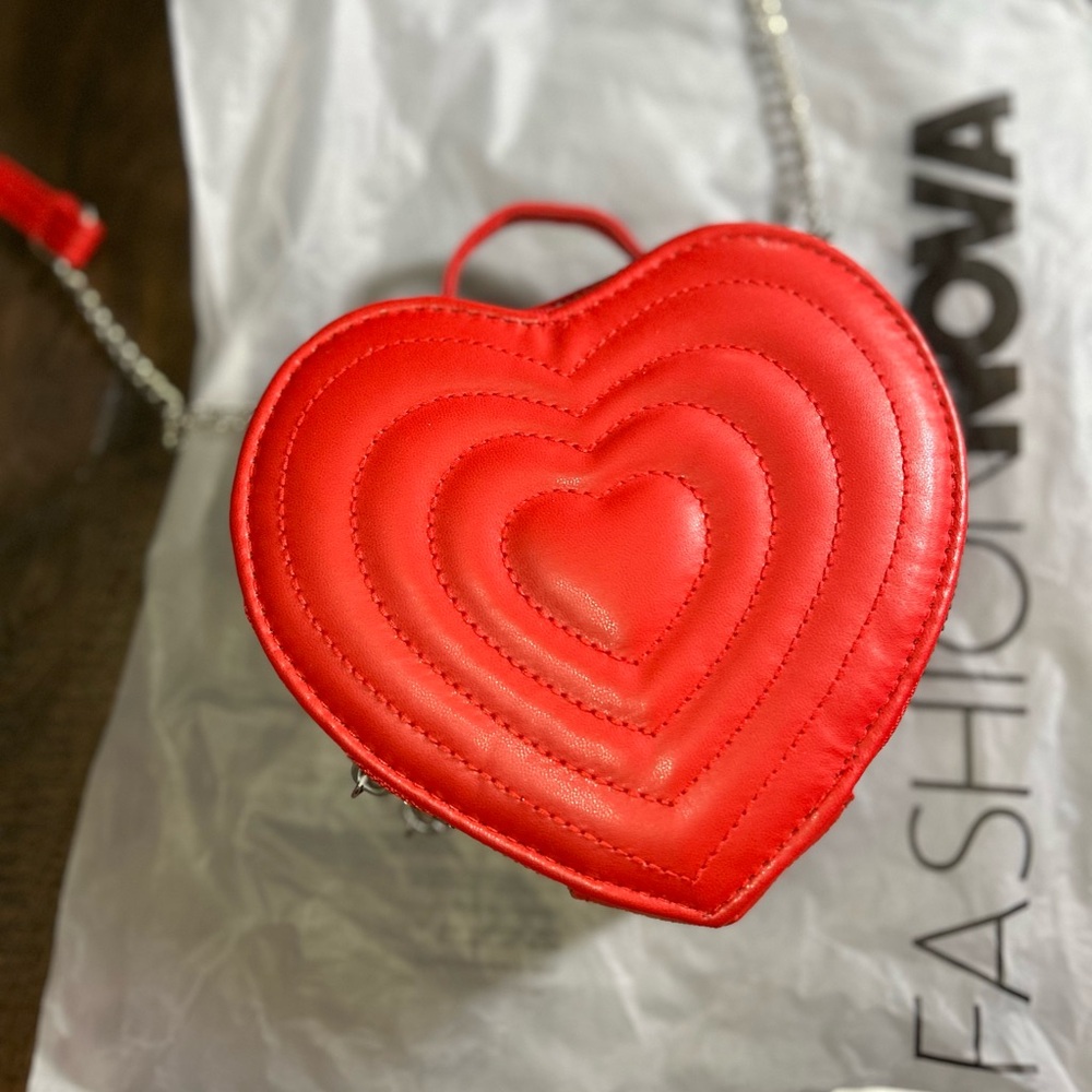 Fashion Nova Red Quilted Heart Mini Crossbody